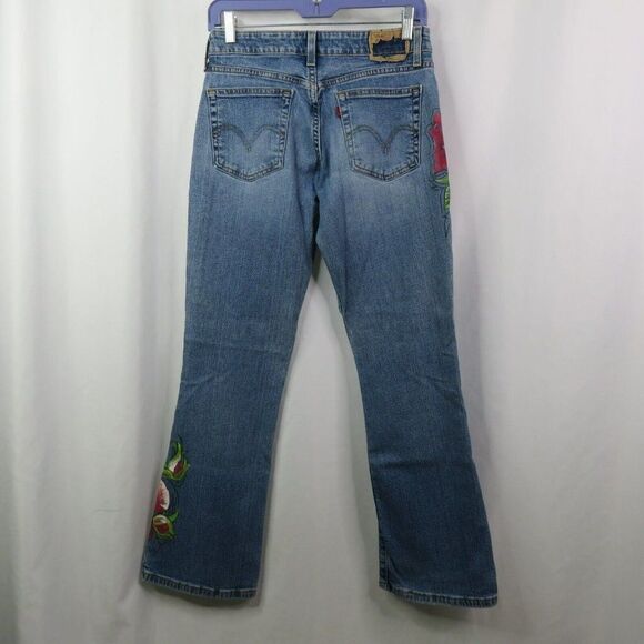 Levi 518  Hand Painted Roses Jeans Superflow Stretch 5 Juniors Wearable Art OOAK - Picture 3 of 12